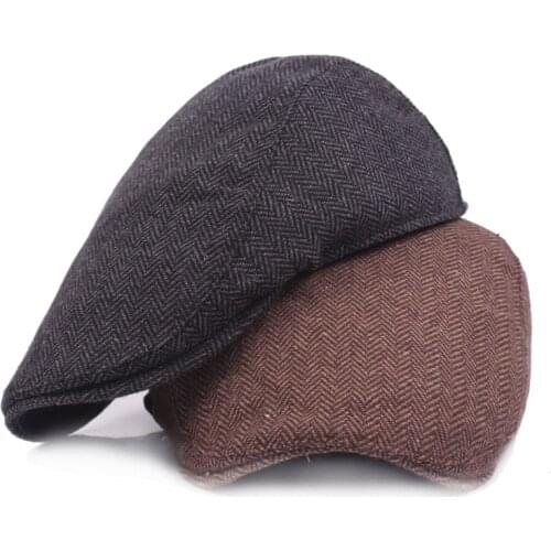HT1100 New Fashion Wool Felt Mens Berets Winter Warm Striped Flat Caps High Quality Cabbie Newsboy Driver Ivy Caps for Men