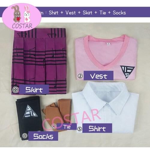 COSTAR Danganronpa V3 COSPLAY Akamatsu Kaede Costume Womens Uniform Anime Shirt / Vest / Skirt / Socks/Wigs JK School Uniform