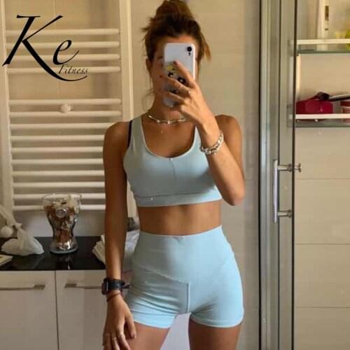 KE nylon spandex uniforms women suit clothes gym fitness short + top sports team clothes tracksuit women sports set women