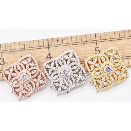 2pcs 31x31mm Cubic Zircon CZ Micro Pave Square Flower Clasp Pendant necklace Bracelet Jewelry Making DIY