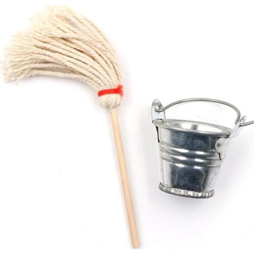 2020 Scale 1:12 Dollhouse Miniature Kitchen Garden Mop Bucket Classic Pretend Play Furniture Cute Toys Creative Gifts Presents