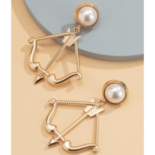Metal Bow and Arrow Shaped Dangle Earrings Exaggerated Hip Hop Punk Womens Fashion Jewelry Pearl Stud Earrings Best Gift Party