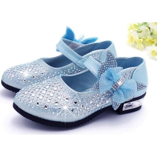 Fashion Children Princess Shoes Rhinestone Glitter Leather Shoes For Girls Autumn Girls Shoes Pink Silver Golden