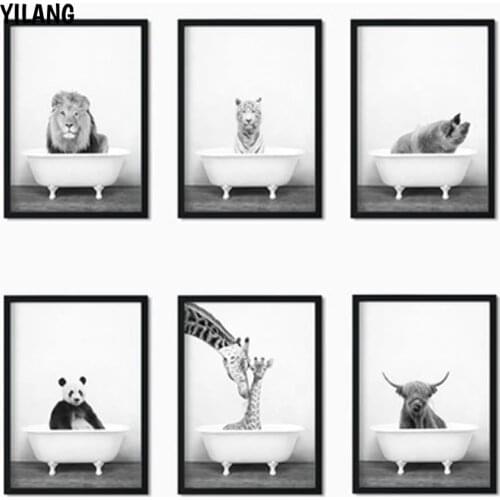 Canvas Print Home Decor Wall Art Painting Panda Giraffe Baby Animal In Bathtub Modular Picture Nordic Style Poster For Kids Room
