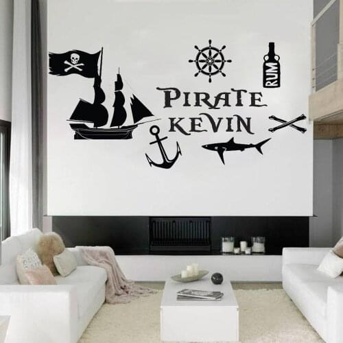 Pirates Wall Stickers Room Decoration Quote Art Wall Decals Living Decors Boat Shark Tattoo Teen Room Customized Name B434