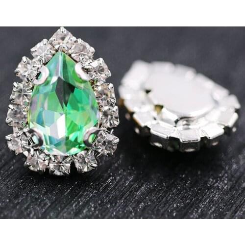 New Hot! 6x8mm/7x10mm glass rhinestones teardrop sew on crystal button Olive Laser crystals rhinestones Diy nail art accessories