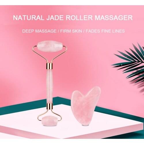 One Set Natural Jade Stone Face Lift Body Skin Relaxation Rose Quartz Facial Massage SPA Scraper Stone Facial Anti-wrinkle