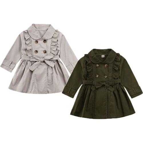 Toddlers Girl Baby Coat Trench Outfits 2-7Y Button Bandage Ruffle Casual Jacket Windbreaker Dress Coat Outwear