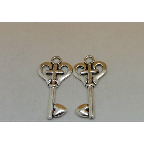 RONGQING 100pcs/lot 33x18mm Heart Key Charms for DIY Bracelets Necklace Pendants Zinc Alloy Charms Wholesale