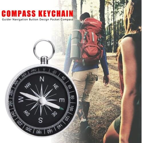Portable Outdoor Camping Compass Aluminum Alloy Emergency Mini Compass with Keychain Pointing Guide Tool 40x40x10mm