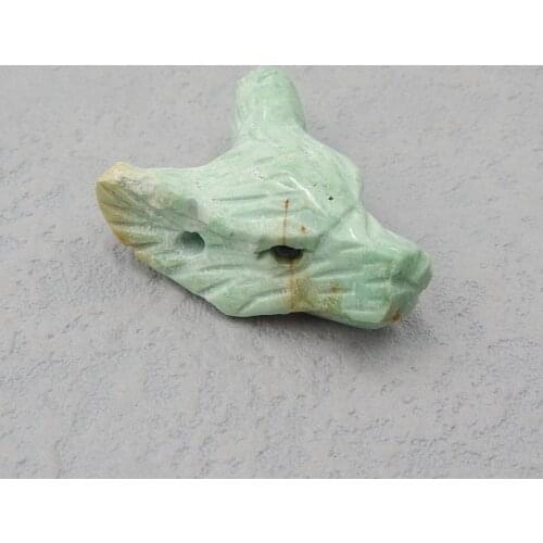 Carved Wolf Green Turquoise Gemstone Semi-precious stones, Jewelry accessories Pendant 23x17x9mm,3g
