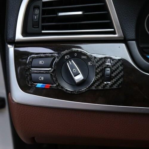 Carbon Fiber Car styling Interior Headlight Switch Cover Trim Sticker Accessories For BMW 5 7 Series X3 X4 F10 F07 F01 F25 F26