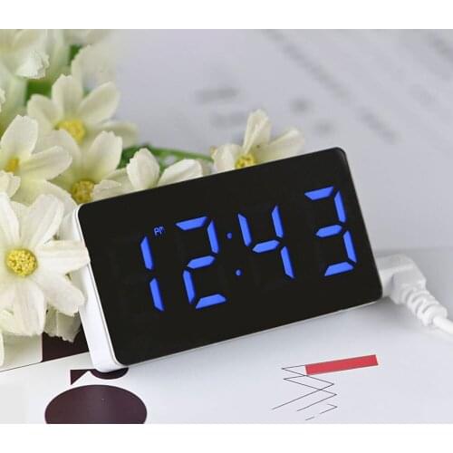 LED Mirror Digital MINI Alarm Clock Snooze Table Clock Wake Up Mute Calendar Dimmable Electronic Car/Desktop clock must USB work