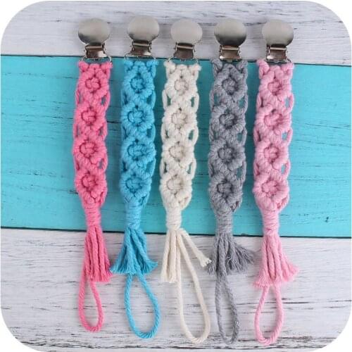 Handmade Woven Cotton Baby Infant Hand Holder Play Rattle Teething Nursery Soothe Comforter Dummy Pacifier Clips