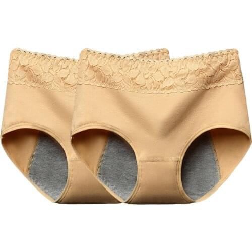 2pcs Physiological Pants Leakproof Menstrual Underwear Period Panties Lace Health Seamless Briefs - Size L (Random Color)
