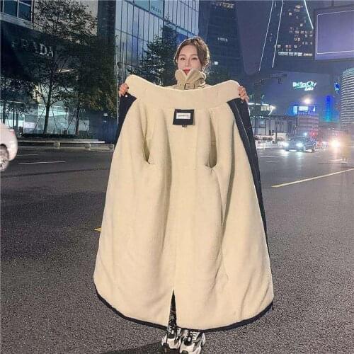 Lambswool Thickened Cotton Padded Coat Womens Mid-Length Over-the-Knee Winter Top Loose Fleece Parka Woman Jacket Coat