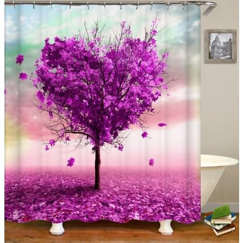 Purple Love Tree Valentines Day Confession Shower Curtain Waterproof Bathroom Decoration Home Decoration