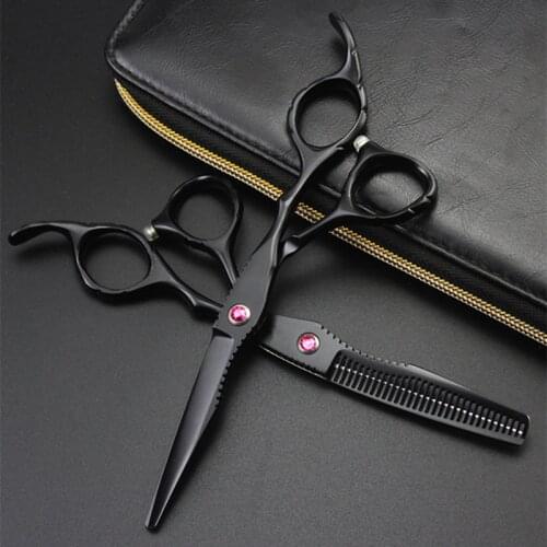 Professional japan 6 inch Black hair scissors set cutting barber makas hair salon scisors thinning shears hairdressing scissors