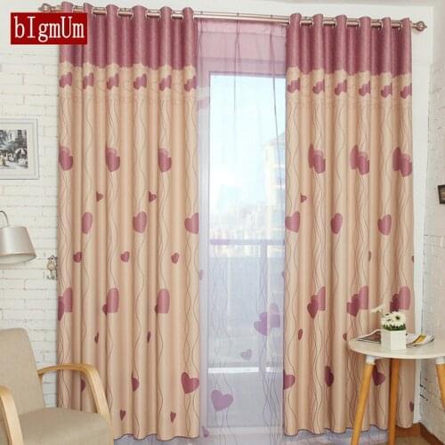 Romantic Girl Pink Tulle Window Curtains Heart Printed Window Cortina For Living Room Bedroom Wedding Vestibule Finished Curtain