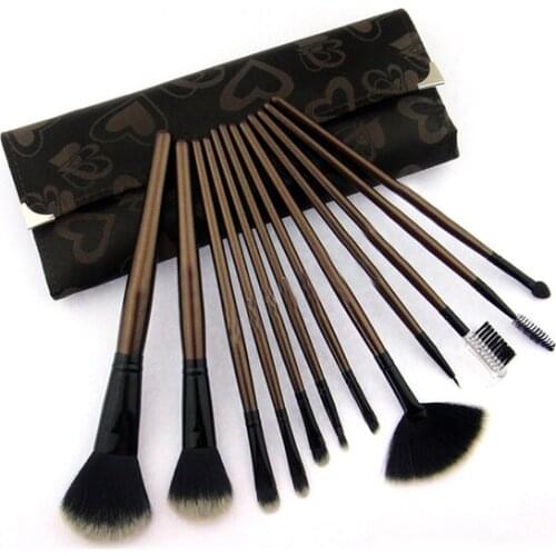12 Pieces Comestic w/ Heart Pattern Bag Professional Makeup Accessories Brushes Tools Foundation Brush Sets & Kits High Quality