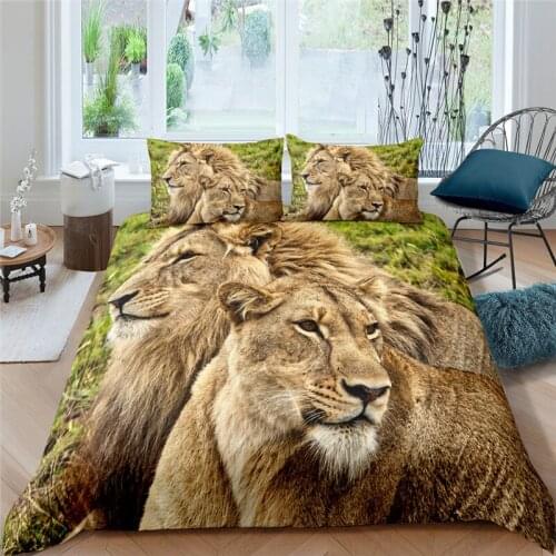 Luxury 3D Lion Print 2/3Pcs Kids Aldult Bedding Set Comfortable Duvet Cover Pillowcase Home Textile Single Queen and King Size