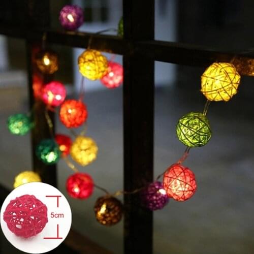 5m 20 Rattan Balls LED String Outdoor Holiday Lights 10m 38 Colorful Lamp Wedding Christmas Lights Guirlande Lumineuse Exterieur