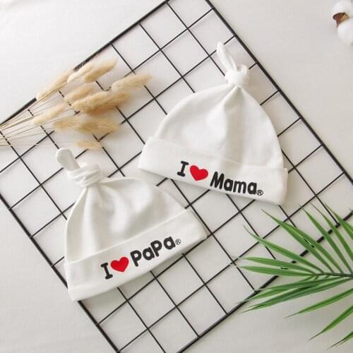2 PCS I Love Papa Mama Baby Hats Cotton Newborn Unisex Baby Girl Boy Hats Print