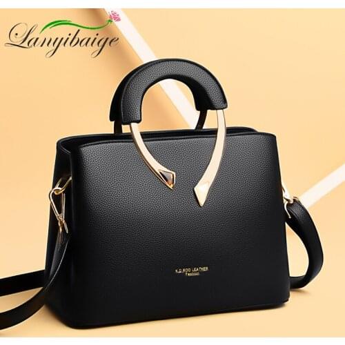 2021 Top Handbag PU Leather Womens Shoulder Bag High Quality Ladies Fashion Messenger Bags Metal Handle Handbag Female Bag