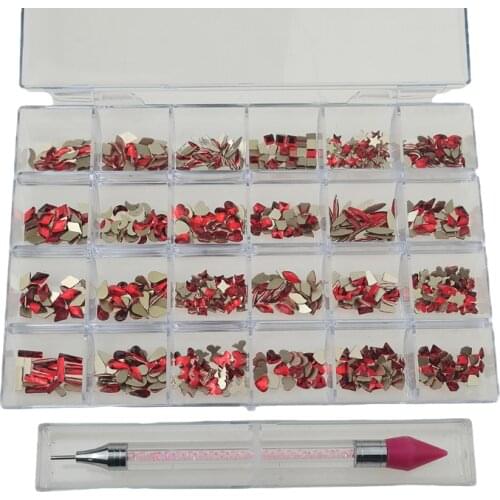 480pcs Glitter 3D Rhinestones AB/Red Flatback Shiny Stones Nail Art Decorations Mixed Size Nail Gems Crystal Strass Accessories