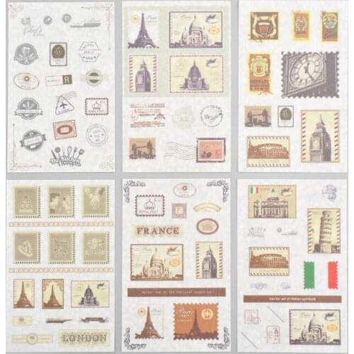 6pcs Vintage stamp paper sticker Organizer Calendar Diary Book Planner Scrapbook Decoration Diary Sticker papeleria