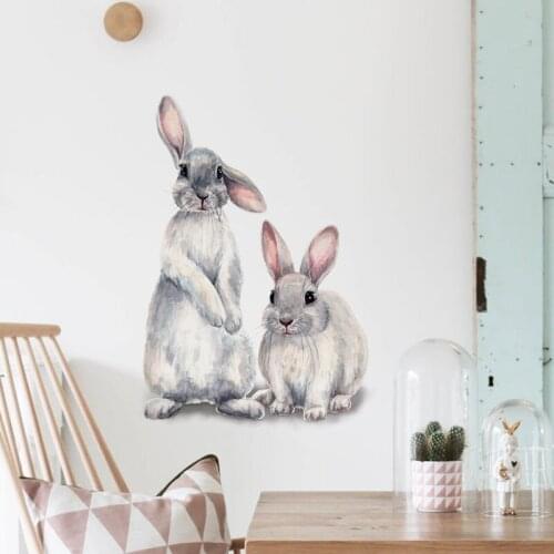 Watercolor Cartoon Cute Bunny Wall Stickers Baby Nursery Wall Decals for Kids Room Living Room Home Decor Rabbit Sticker PVC