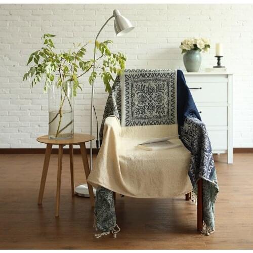 Chenille Throw Blanket, Jacquard Tassels Sofa Cover Decorative Chair Cover for Soft Chair Sofa Bed, Folk Tribal Pattern Bohemian