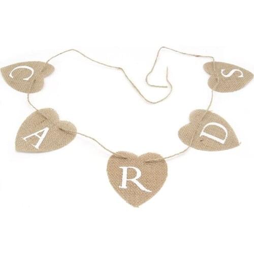 Jute Banner Heart Shape Hessian Bunting Banner Rustic Wedding CARDS Burlap Banners For Christmas Party wedding Decoration