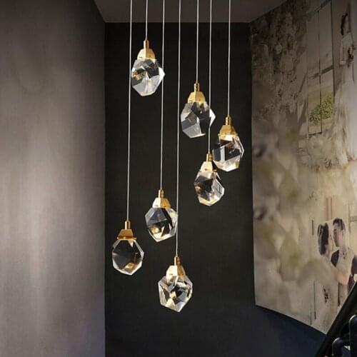 Crystal modern chandelier led stair light Nordic interior decoration living room restaurant bar kitchen glossy lamp