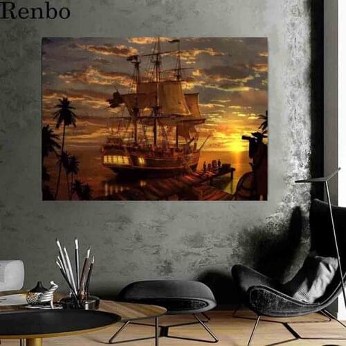 DIY diamond embroidery sea Boat sunset view full drill 5D diamond painting Cross Stitch Pirates Ship Rhinestone mosaic decor