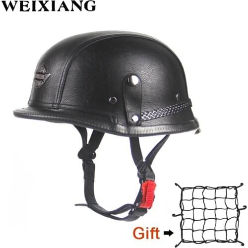 Leather Motorcycle Vintage Half Helmet Adult Helmet For Biker Cruiser Scooter Touring Universal For Harley Helmet Net Free Send