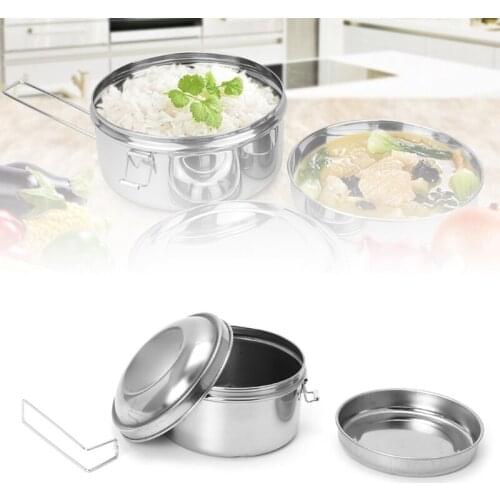 Stainless Steel Bowl Lunch Box Bento Food Picnic Container 2 Tier Round Shape K1MF