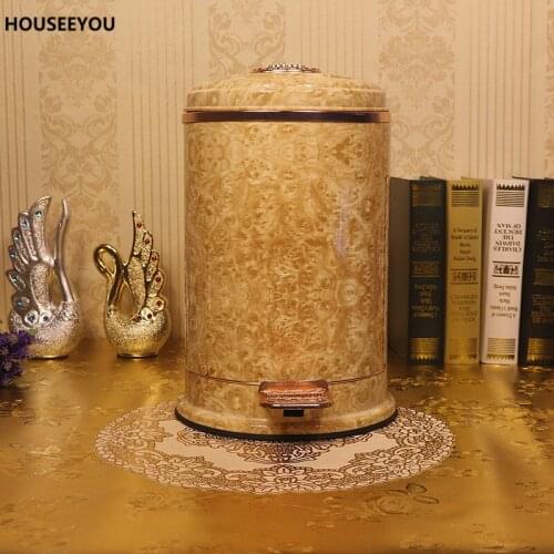 Marble Pattern Trash Bin Exquisite Waste Bin European Luxury Foot Pedal Stainless Steel Trash Bins Household Garbage Cans 6L/10L