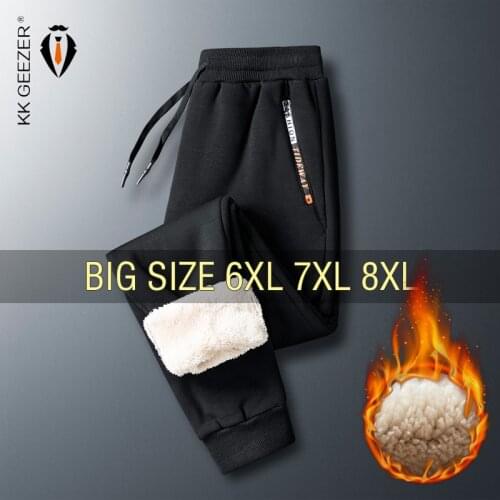 Men Fleece Warm Winter Sweatpants Pants 95% Cotton 6XL 7XL 8XL Black Plus Size Lamb Wool Trousers Sport Autumn Male Joggers Pant