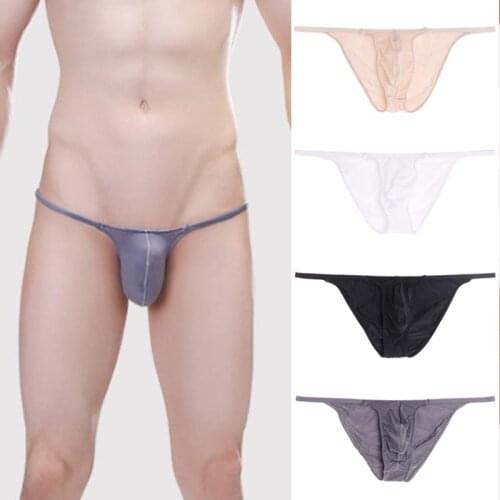 Mens Sexy Low Rise Breathable Bikini Briefs Enlarge Pouch G-String Thongs Solid Color Fashion Underpants Male Clothes