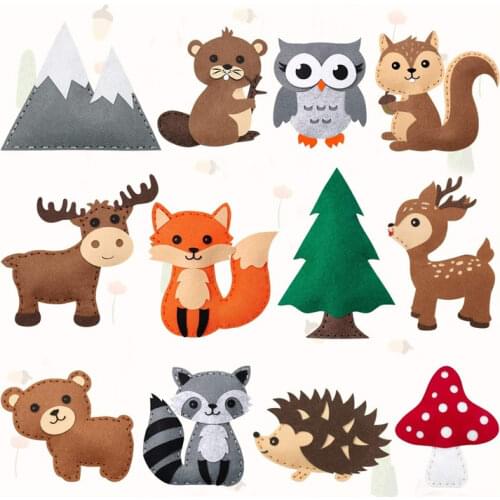 Woodland Animals Craft Kit Forest Creatures DIY Sewing Felt Plush Animals for Kids Beginners Educational Sewing Set Girl Art Toy