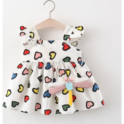 2021 New Summer Baby Dress Flying Sleeve Heart-Shaped Print Toddler Girl Clothes Dress For Girls Sundress