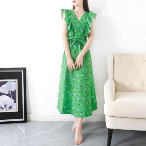 2021 New Spring Summer Collections Cotton Ruffle Midi Dress US 0-8