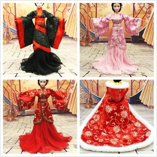 Handmade Doll Clothes Chinese HanFu Girl Dresses for Barbie Kurhn 30cm Bjd 1/6 Doll Accessories Toys For Kids