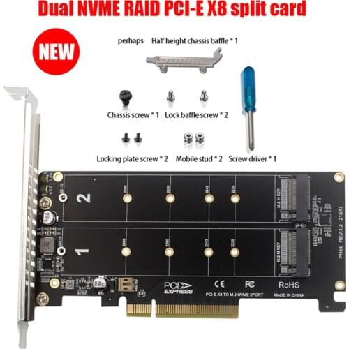 PCI-EX8 Dual-disk NVME M.2 MKEY SSD RAID Array Expansion Adapter Motherboard PCI-E Split Card For Gaming Mining BTC Chia