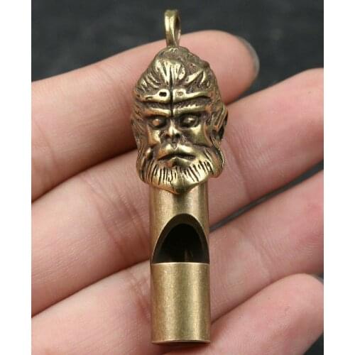 2"Curio Chinese Bronze Handsome Monkey King Sun Wukong Head Whistle Pendant