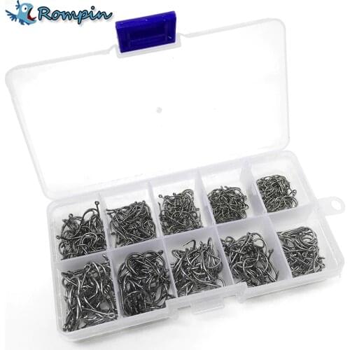 Rompin 500pcs/set mixed size #3~12 high carbon steel carp fishing hooks pack with hole with Retail Original box Jigging Bait
