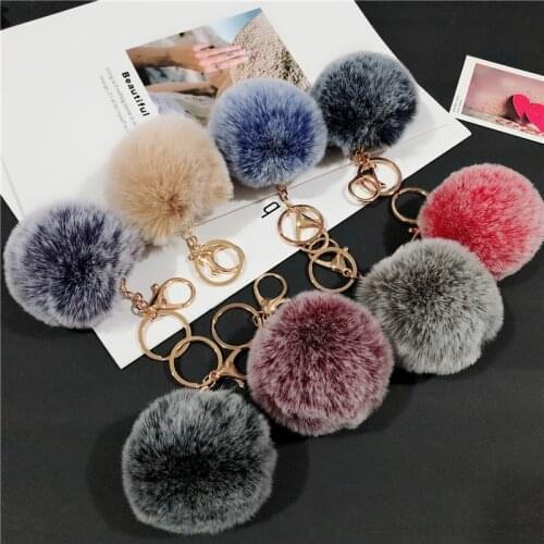 Christmas Gift Artificial Rabbit Fur Ball Plush Fuzzy Fur Key Chain POM POM Keychain Car Bag Keychain Key Ring Pendant Jewelry