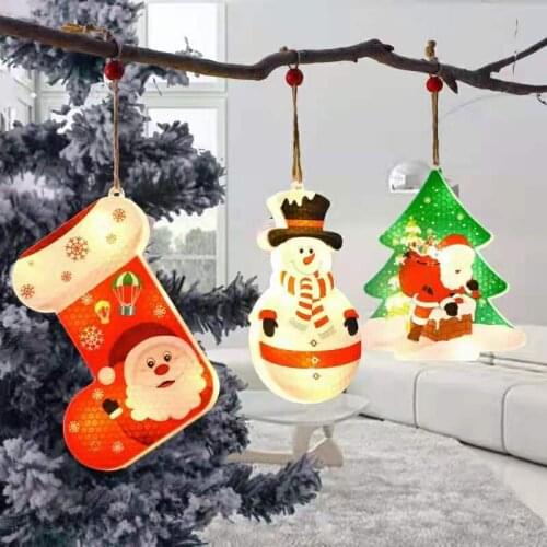Christmas Decoration LED Glowing Ornaments Snowman Snowflake Hanging Crafts For christmas tree Home Room LR44 Battery Operated