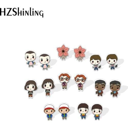 2020 New Stranger Things Stud Earring Cartoon TV Acrylic Earrings Resin Epoxy Handmade Jewelry
